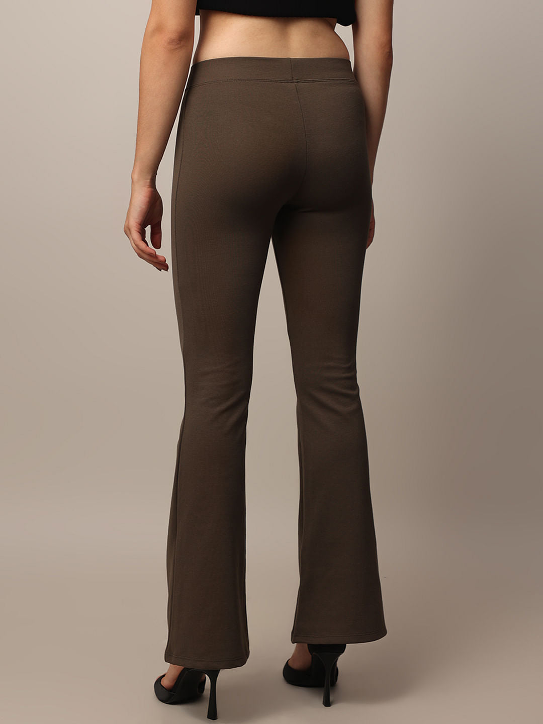 Olive Stretch Flared Pants
