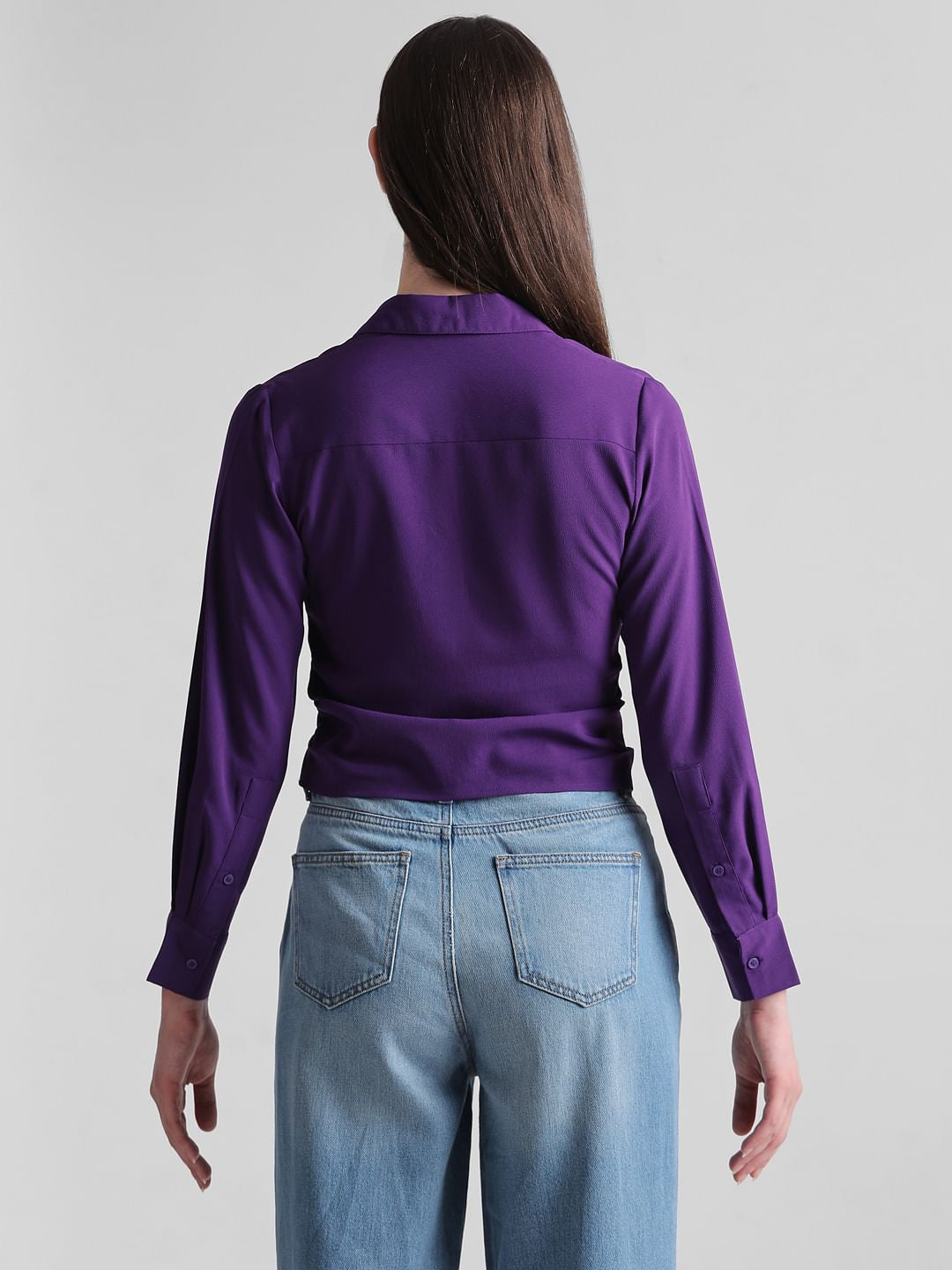 Purple Cropped Ruched Shirt