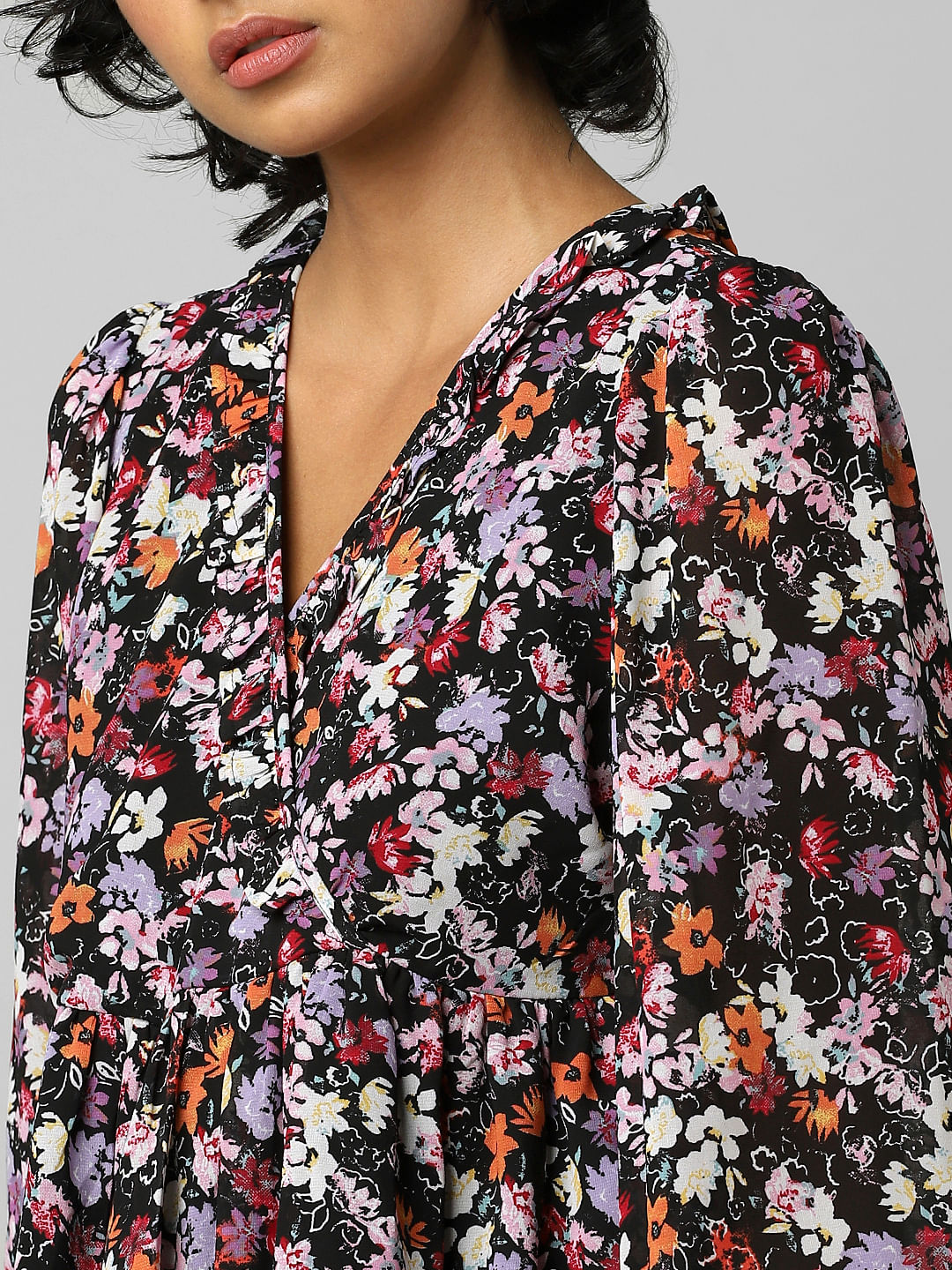 Black Floral Print Top