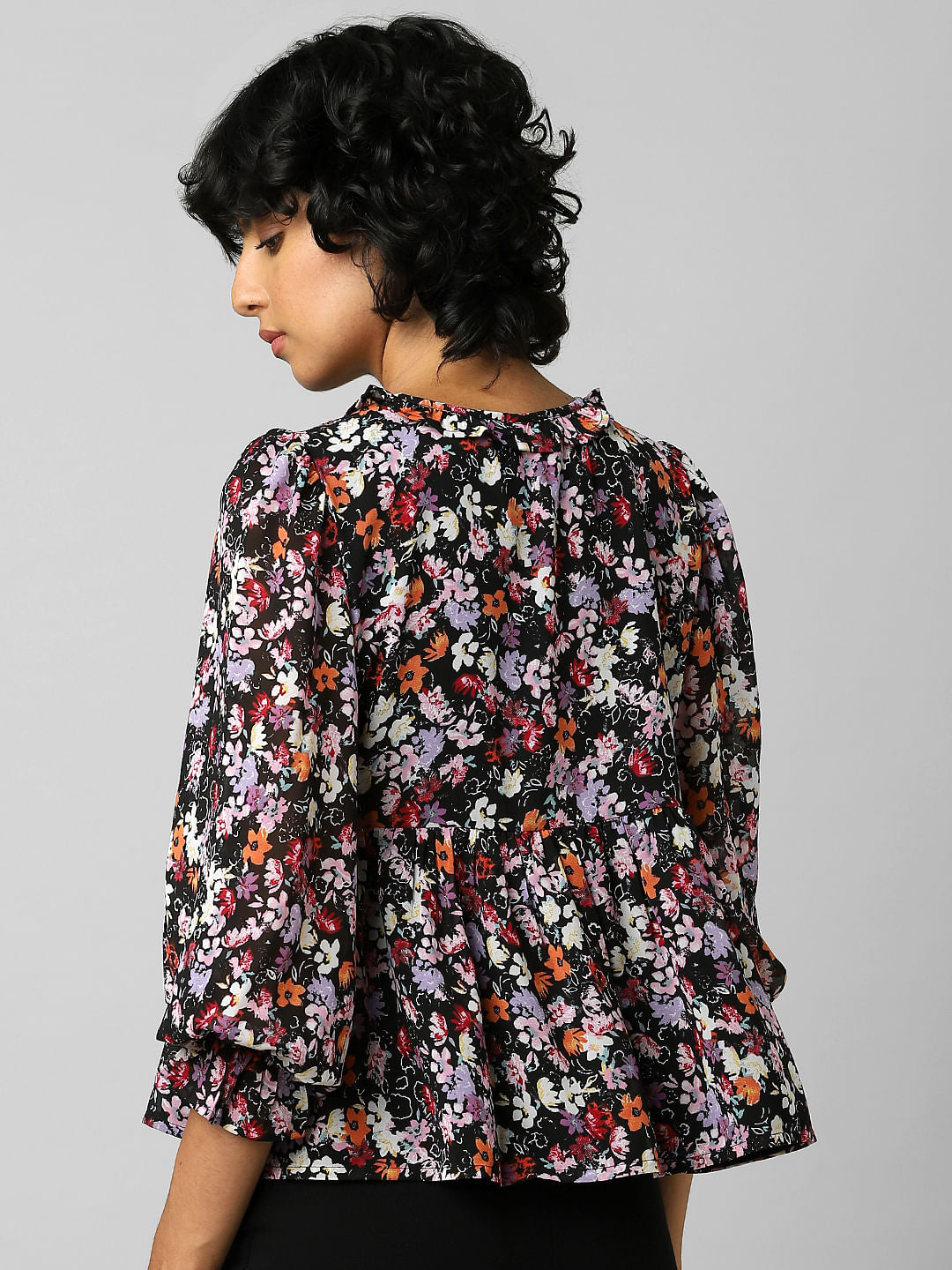 Black Floral Print Top