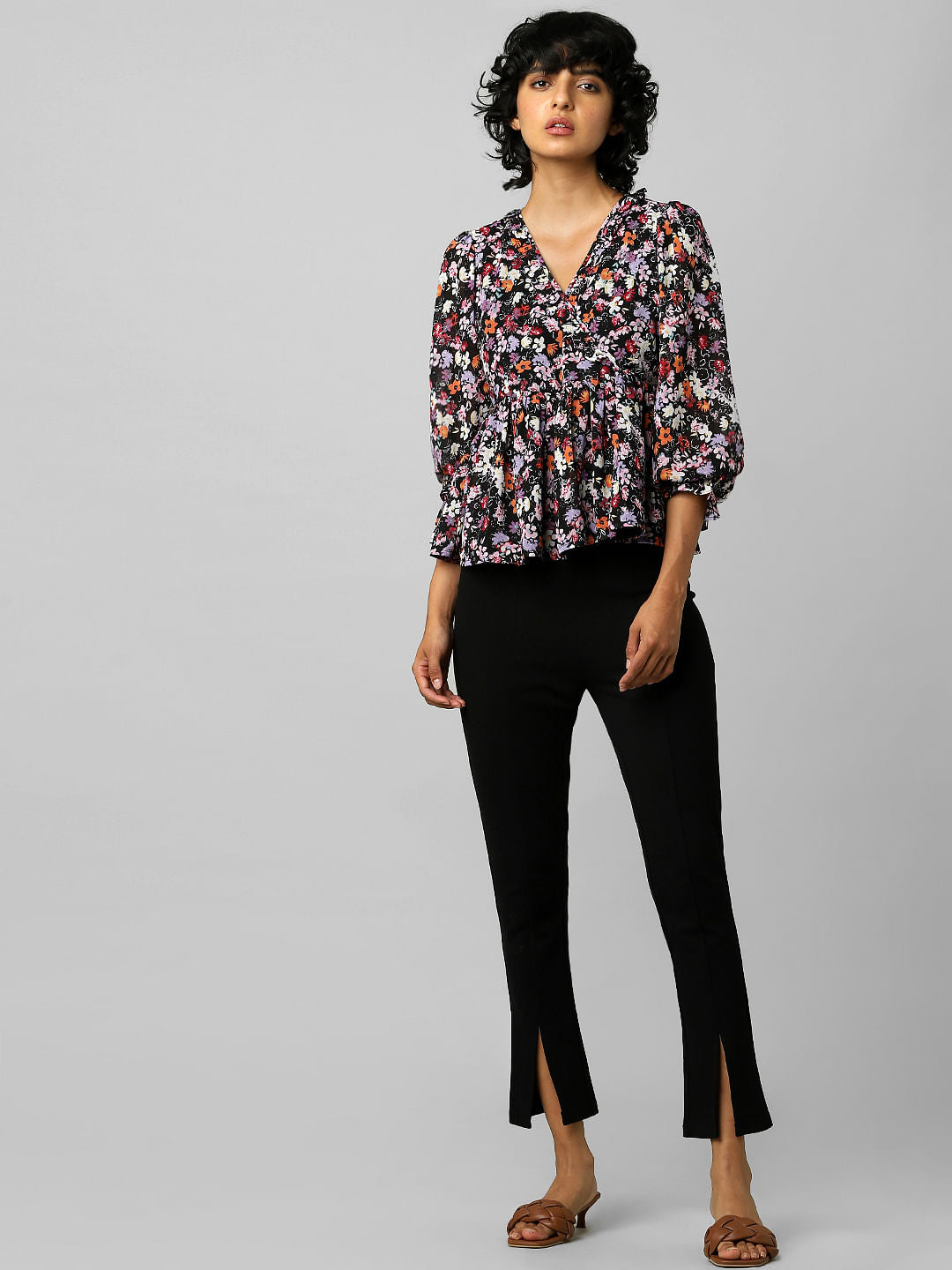 Black Floral Print Top
