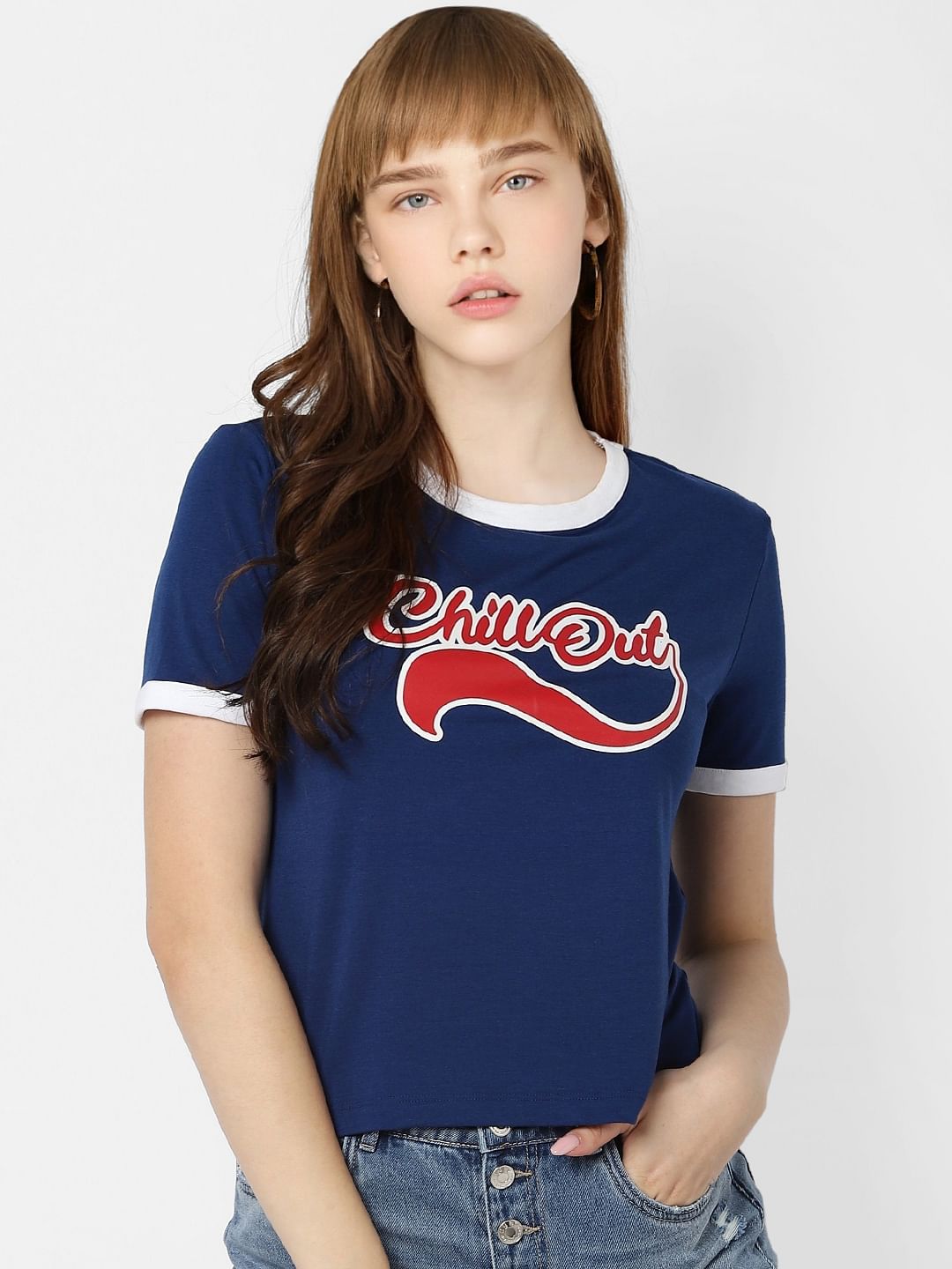 Blue Typographic Print T-Shirt