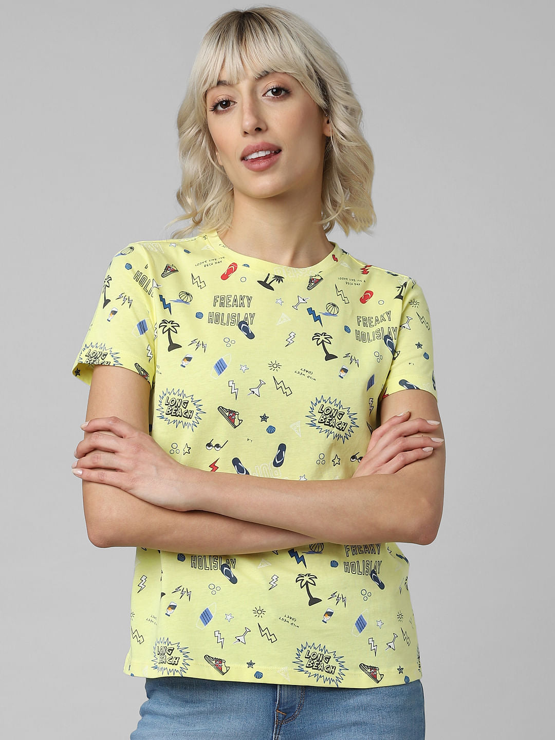Yellow All Over Graphic Print T-Shirt