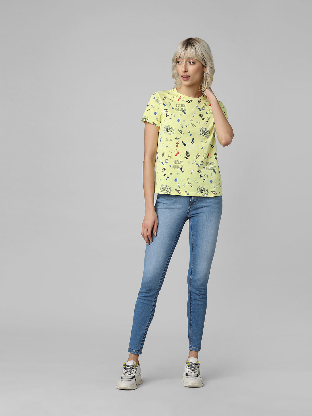 Yellow All Over Graphic Print T-Shirt