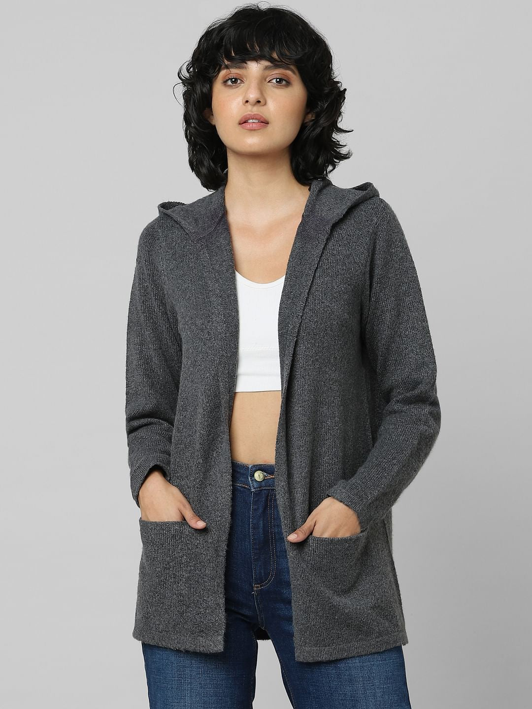 Grey Hooded Cardigan