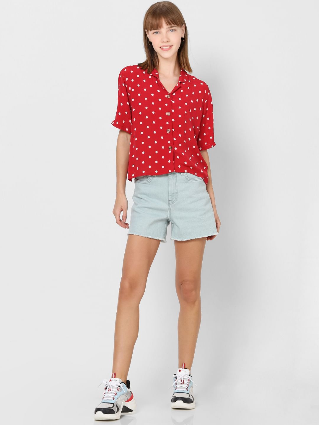 Red Polka Dot Cropped Shirt