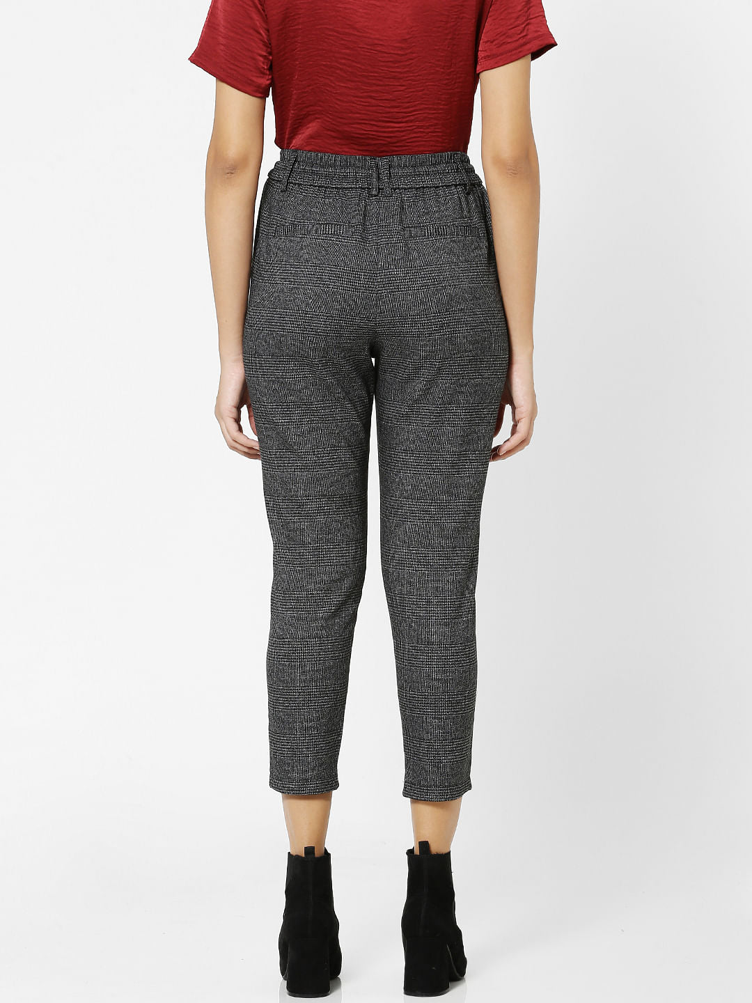 Black Mid Rise Check Pants