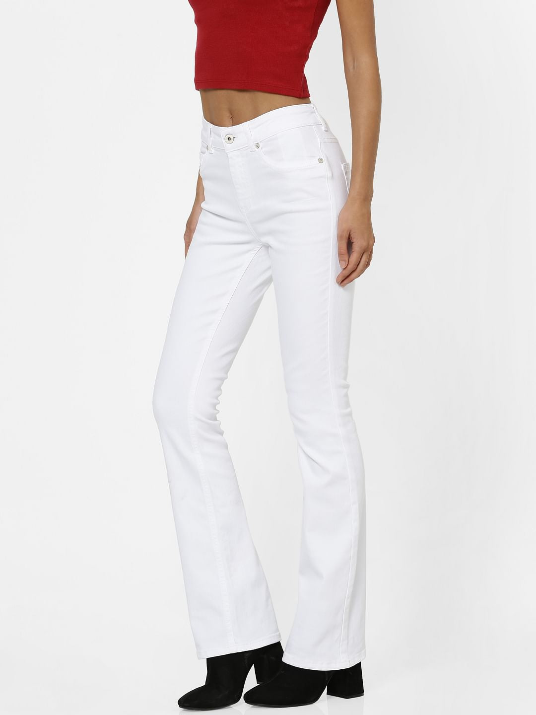 White Mid Rise Medium Flare Jeans