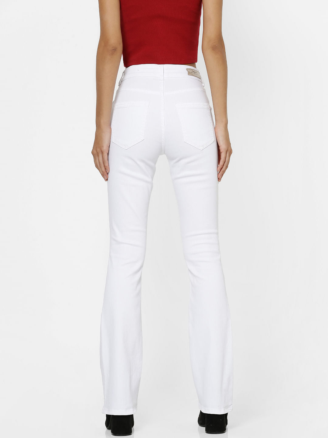 White Mid Rise Medium Flare Jeans