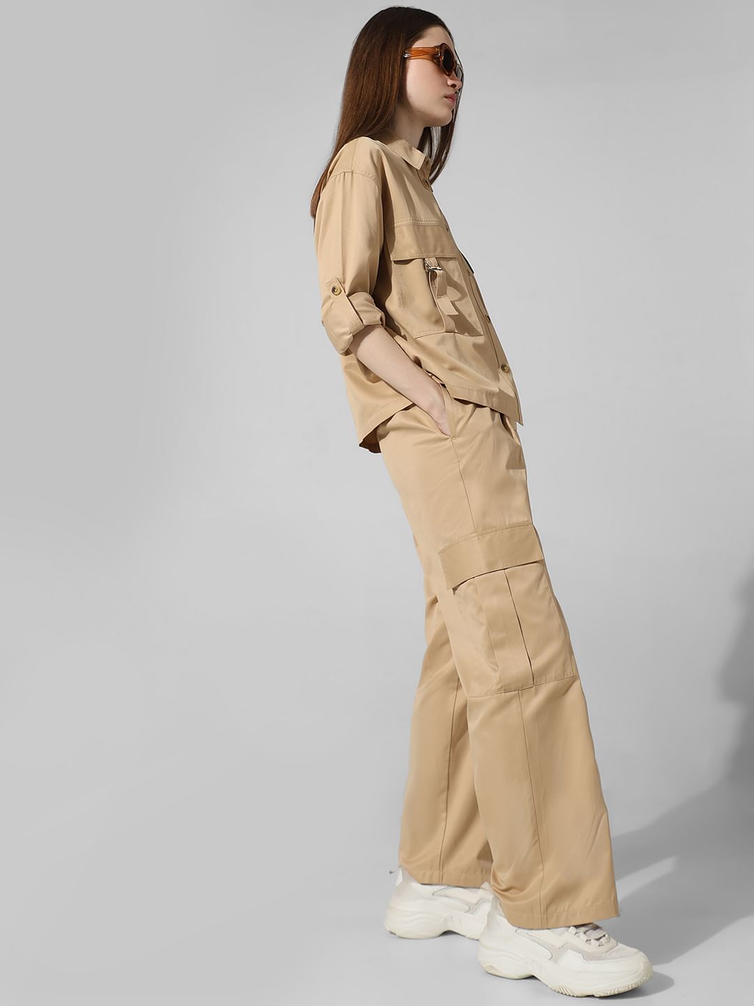 Brown High Rise Co-Ord Set Cargo Pants