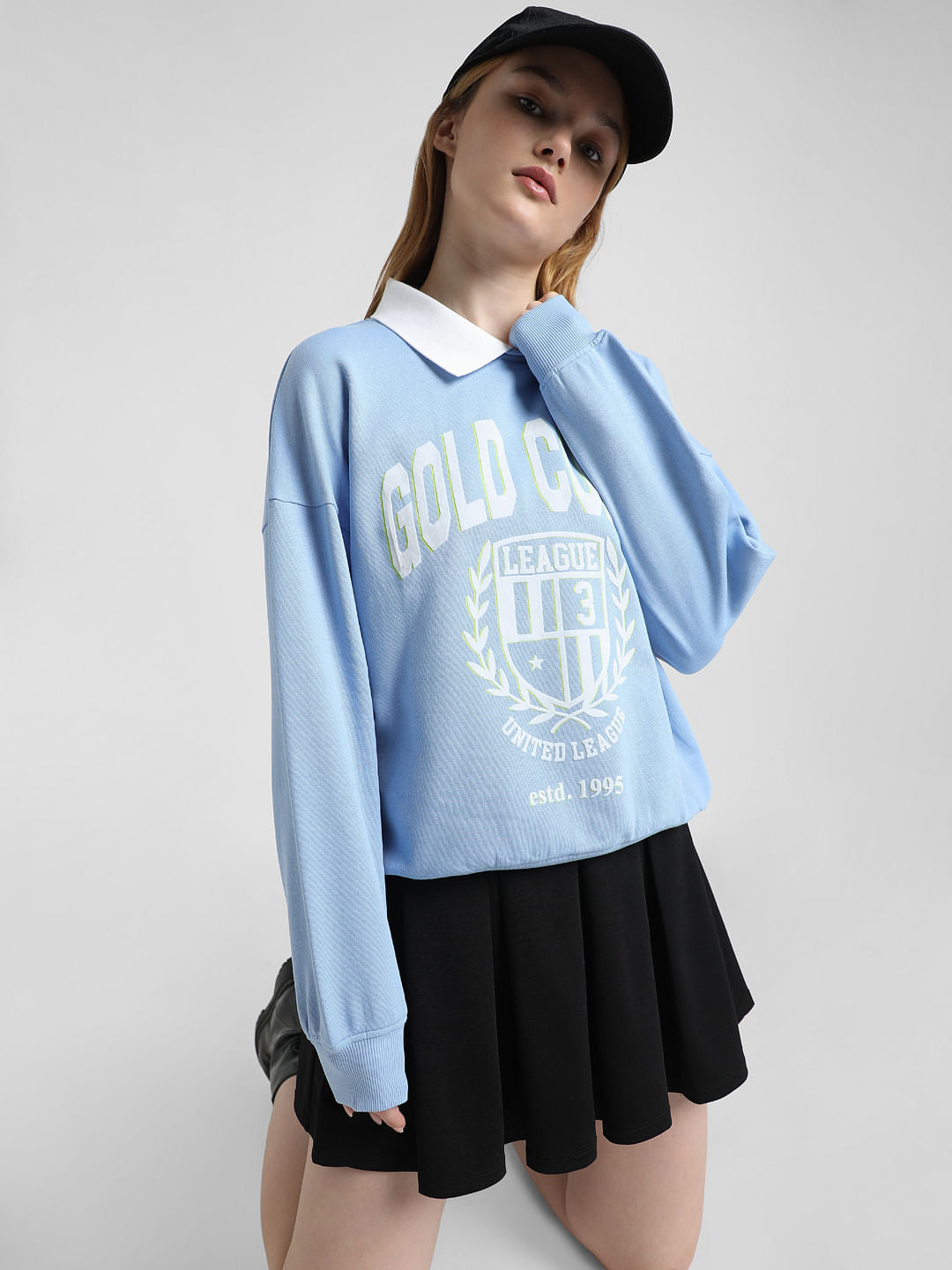Blue Printed Oversized Sweatshirt