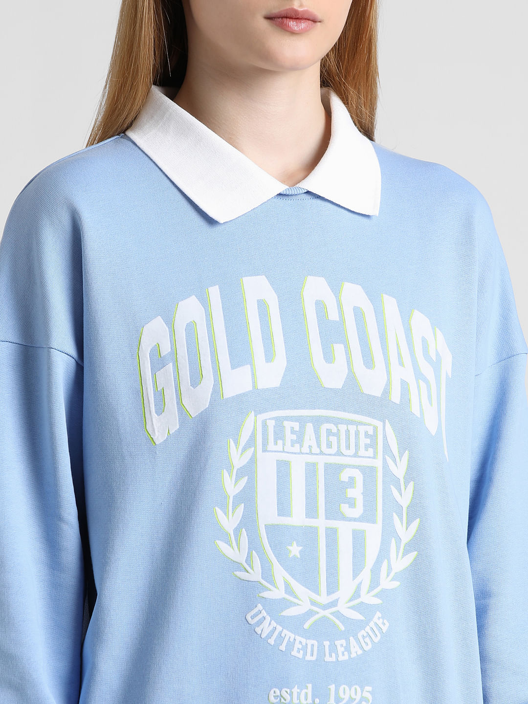 Blue Printed Oversized Sweatshirt