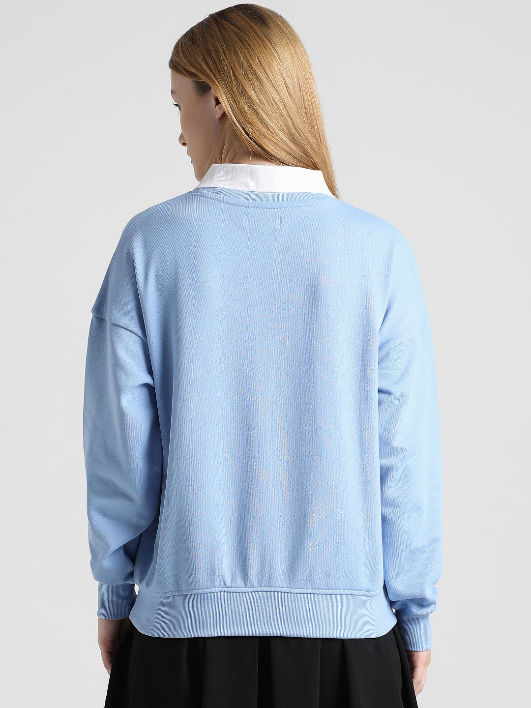 Blue Printed Oversized Sweatshirt