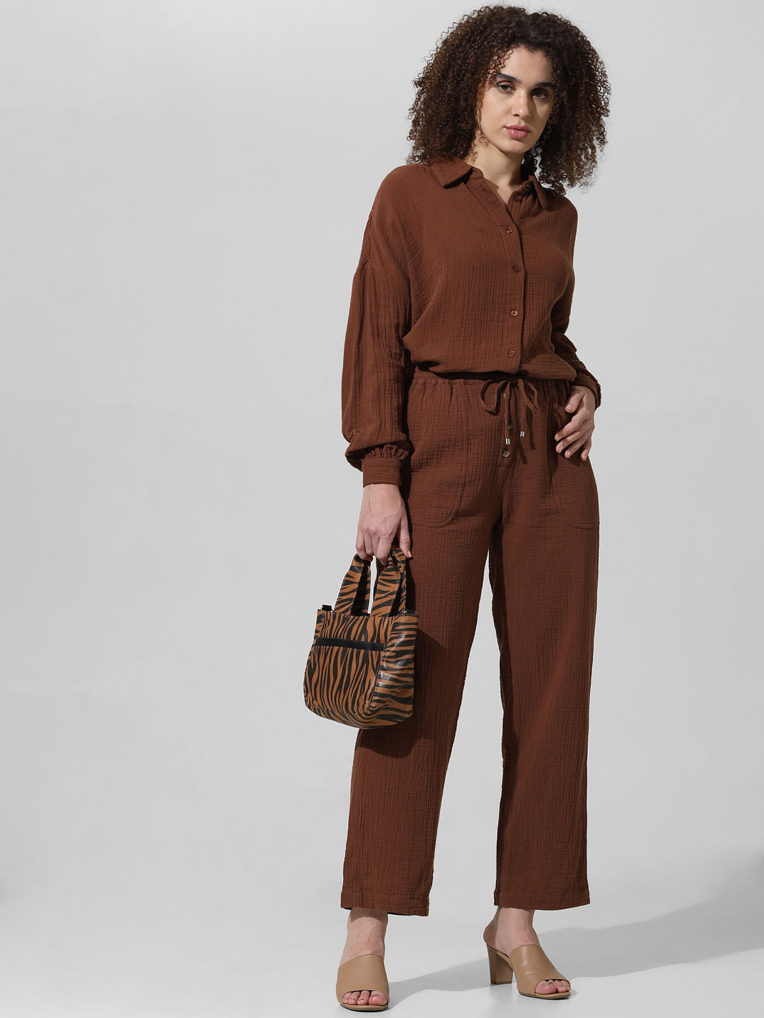 Brown High Rise Co-Ord Set Pants
