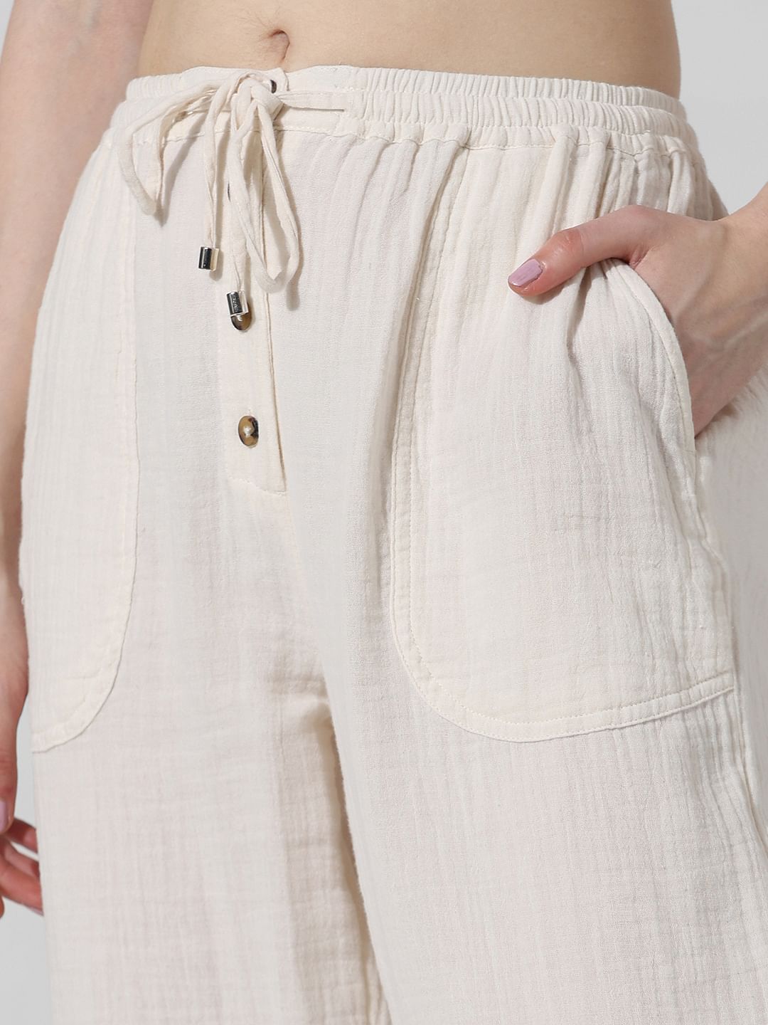 White Mid Rise Relaxed Fit Pants