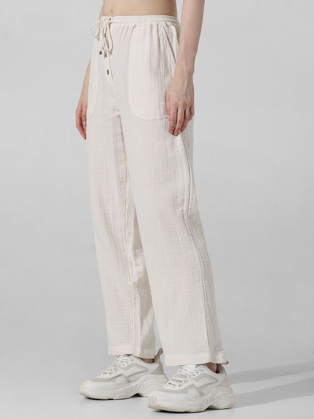 White Mid Rise Relaxed Fit Pants