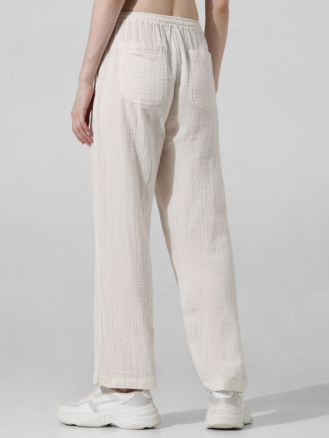 White Mid Rise Relaxed Fit Pants