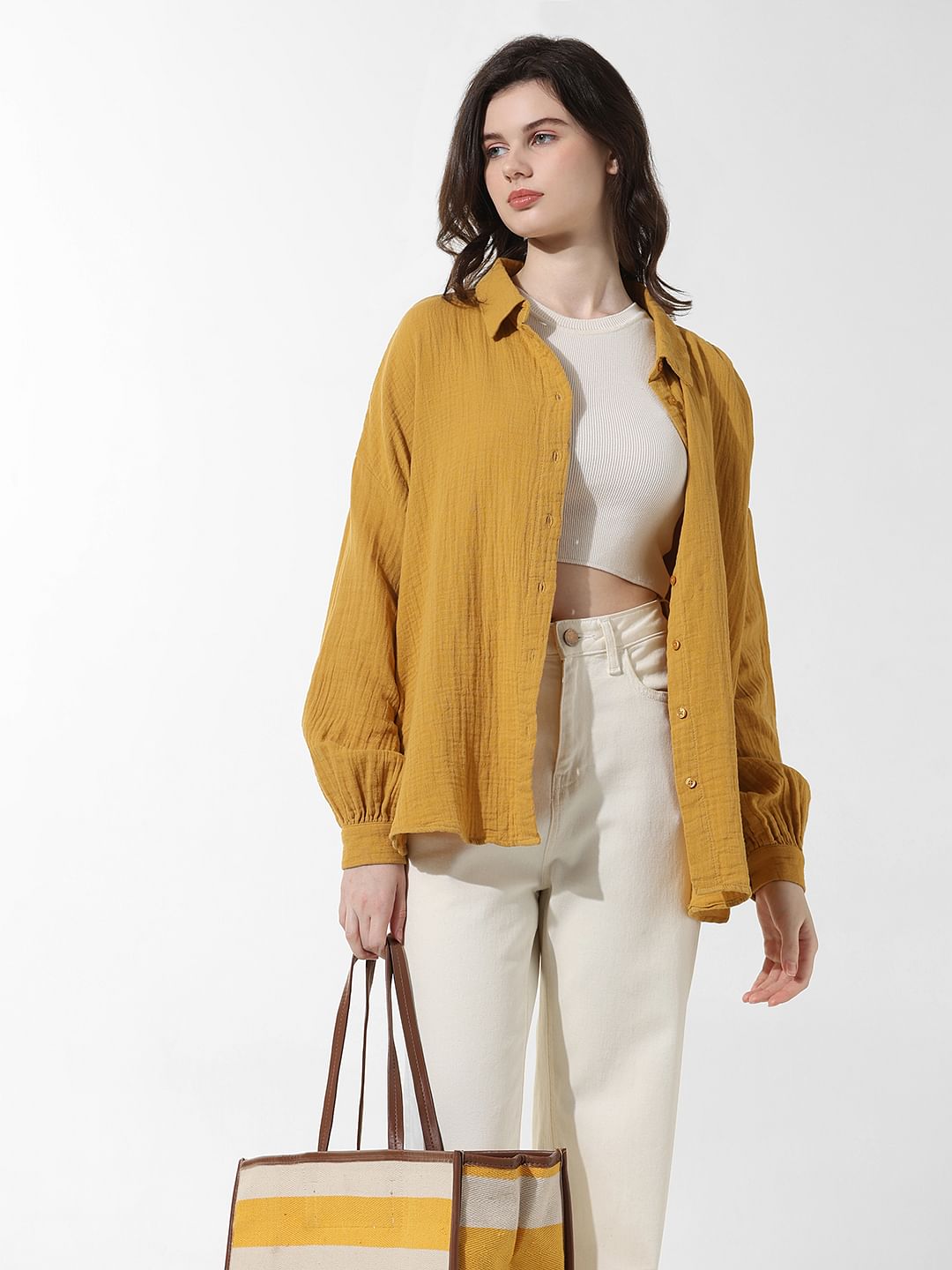 Mustard Crinkled Oversized Shirt