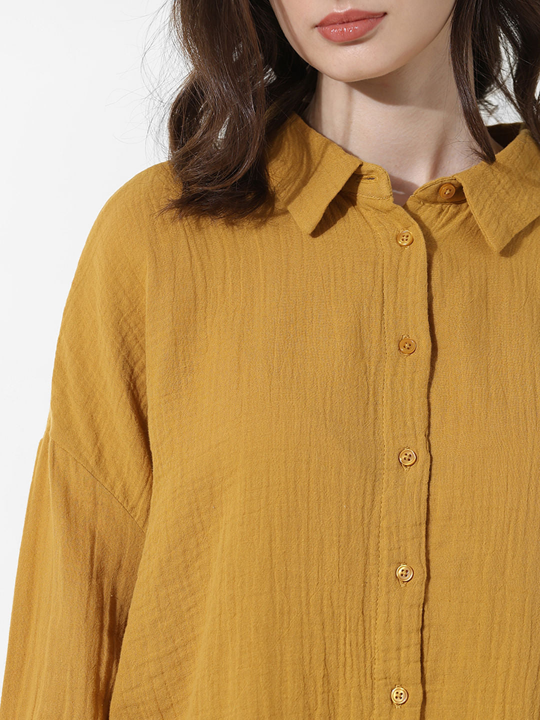 Mustard Crinkled Oversized Shirt