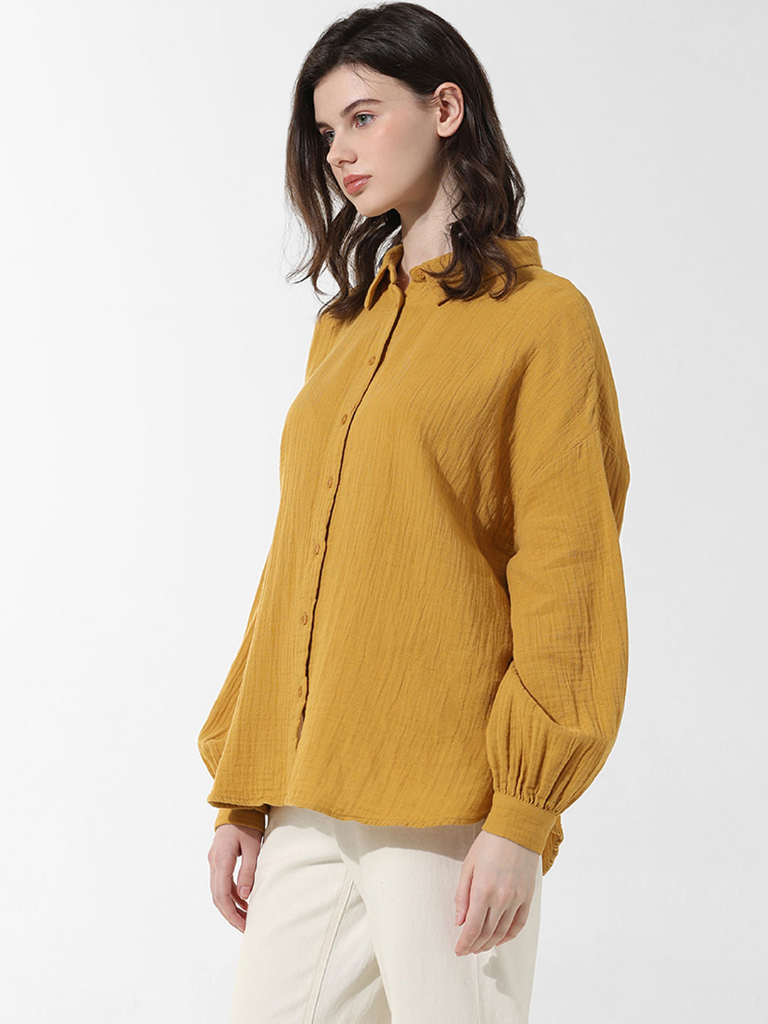 Mustard Crinkled Oversized Shirt
