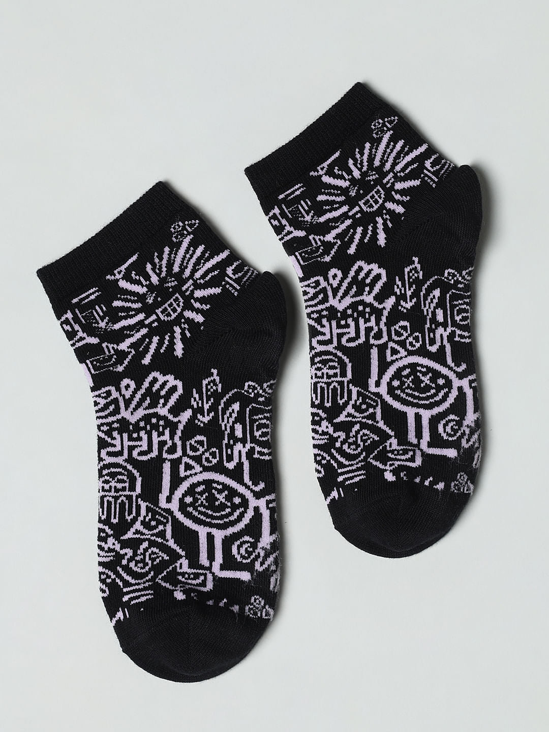 Pack Of 2 Black Printed Socks