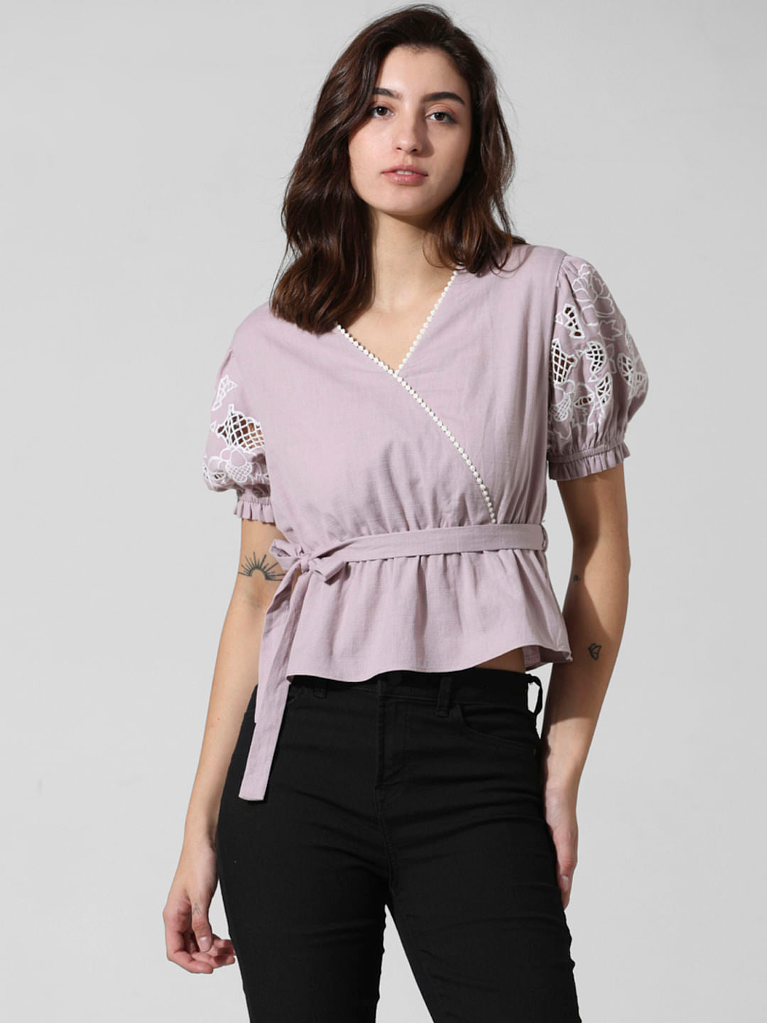 Purple Embroidered Cotton Top
