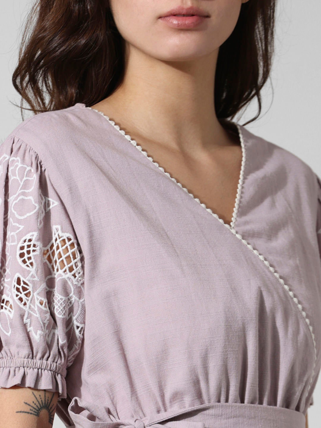 Purple Embroidered Cotton Top