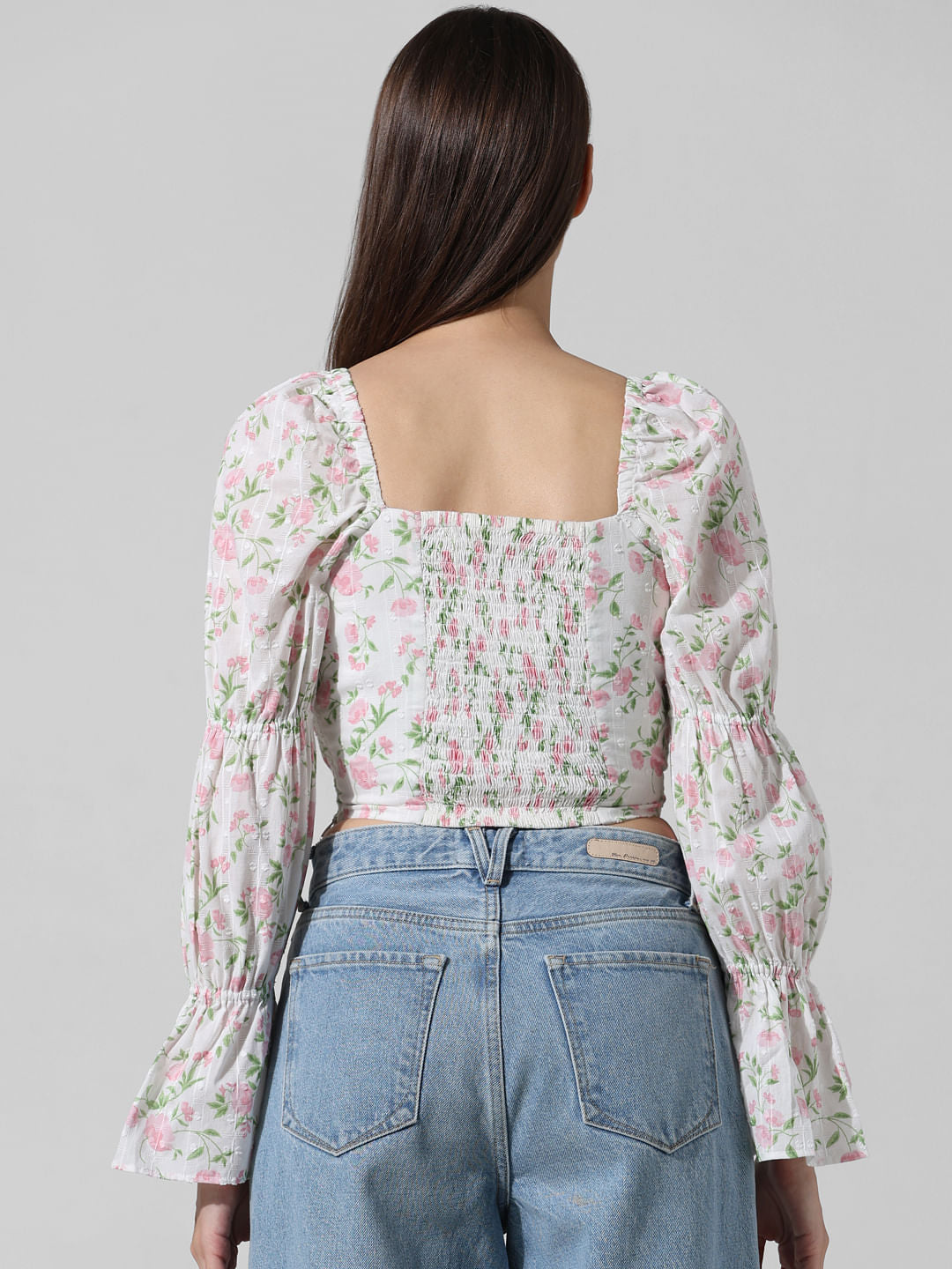 White Floral Smocked Top