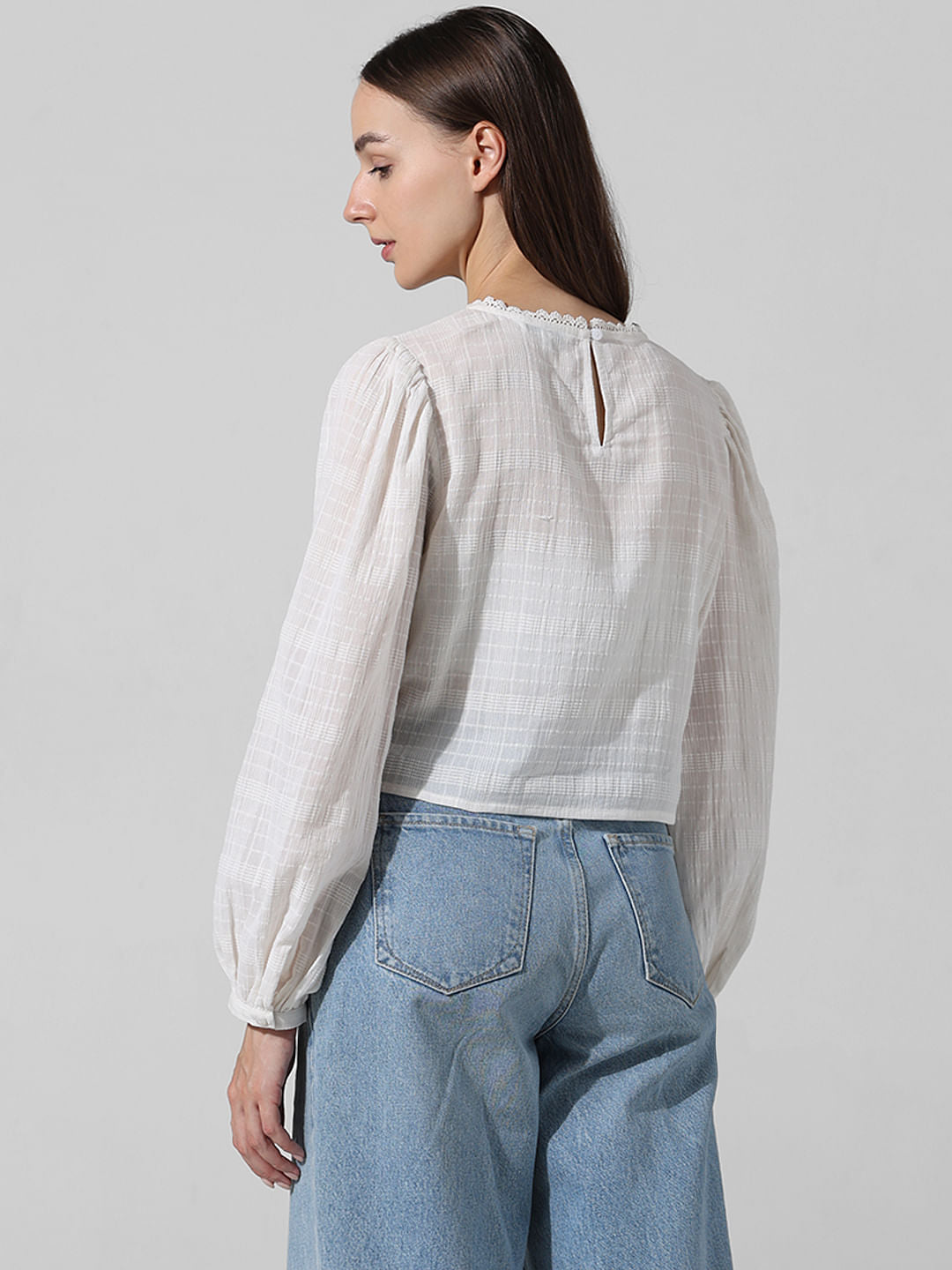 White Embroidered Textured Top