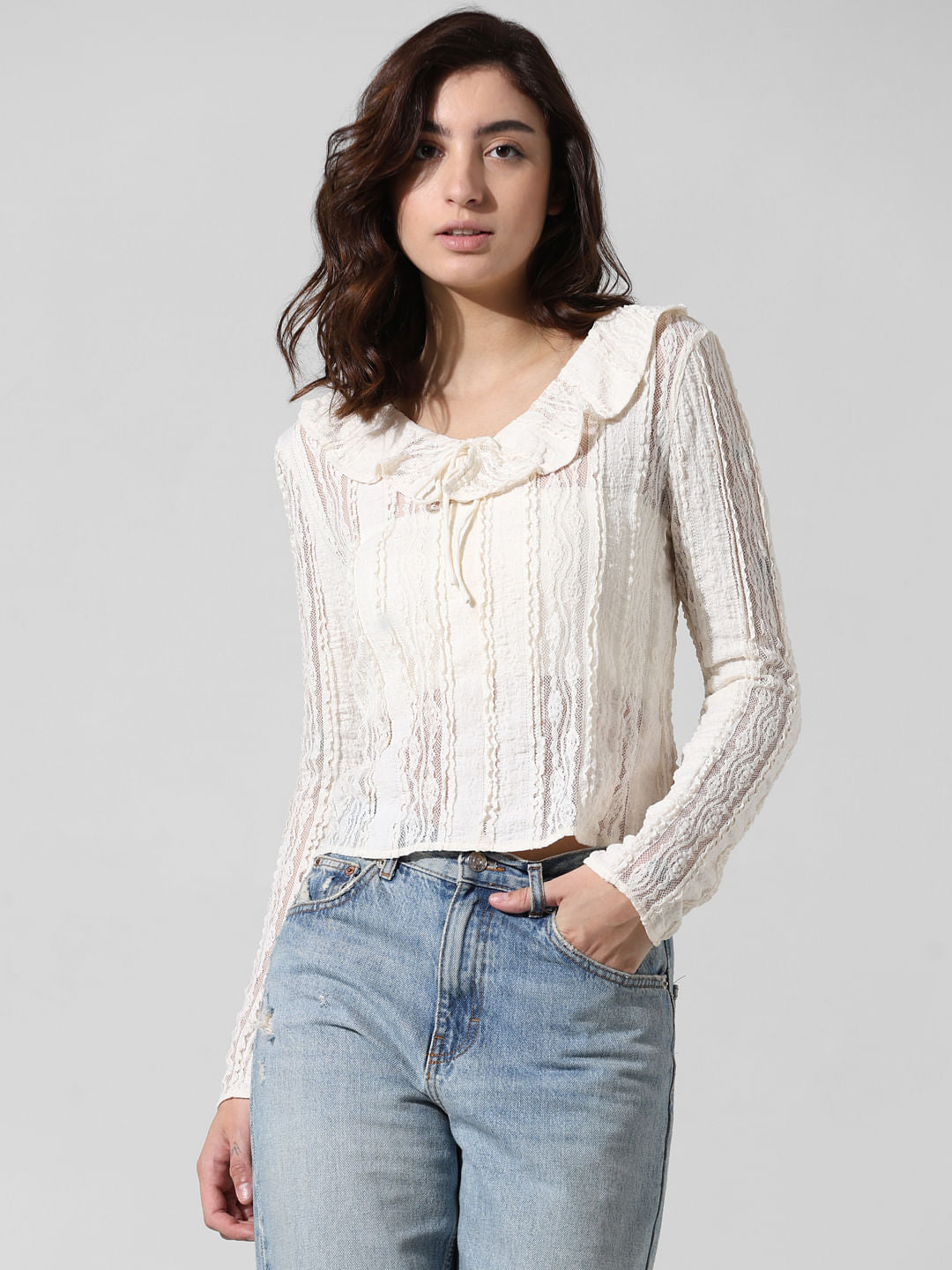 White Lace Full Sleeves Top