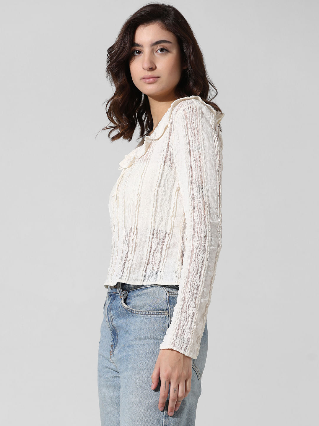 White Lace Full Sleeves Top