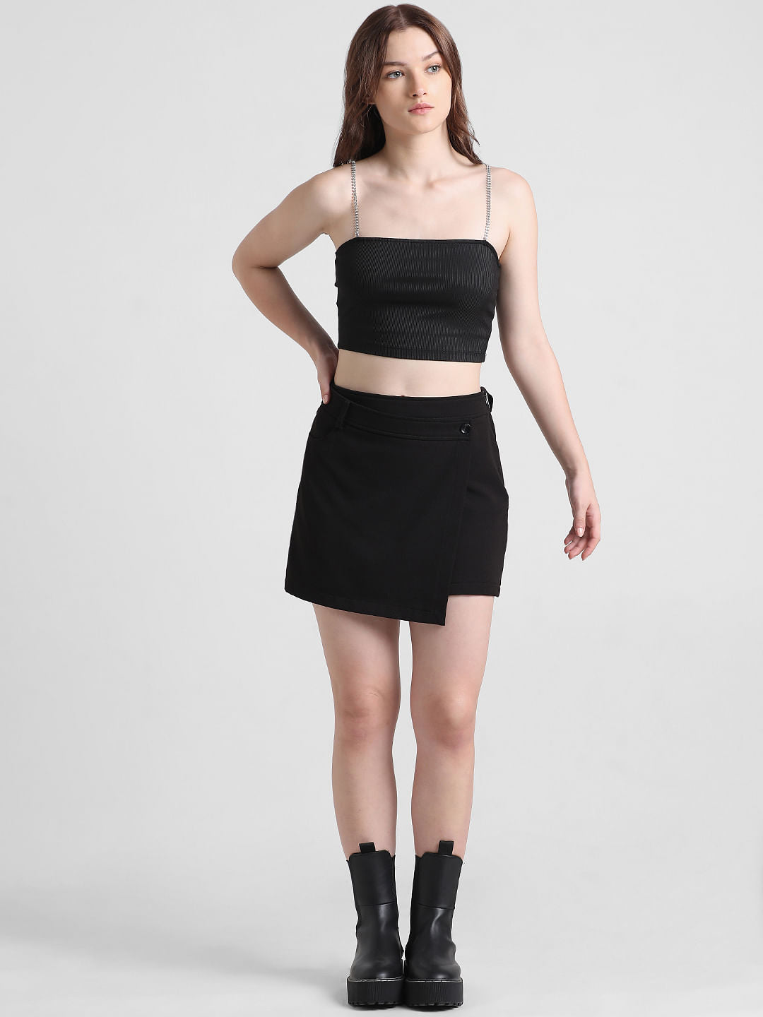Black Ribbed Bandeau Top
