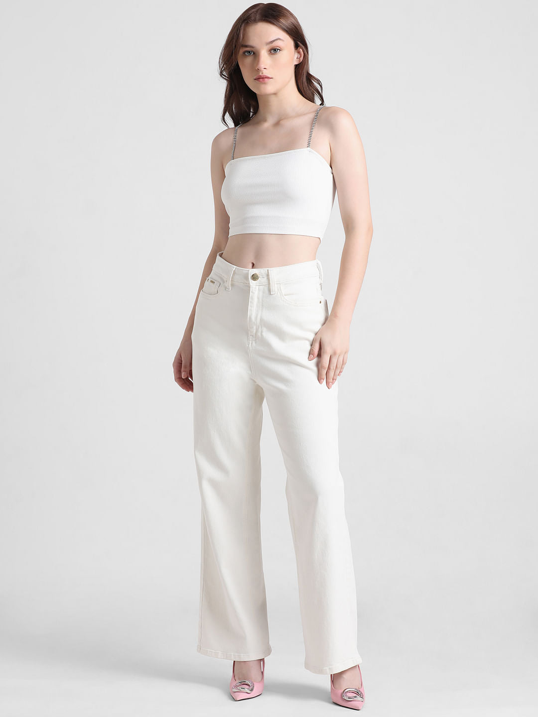 White Ribbed Bandeau Top