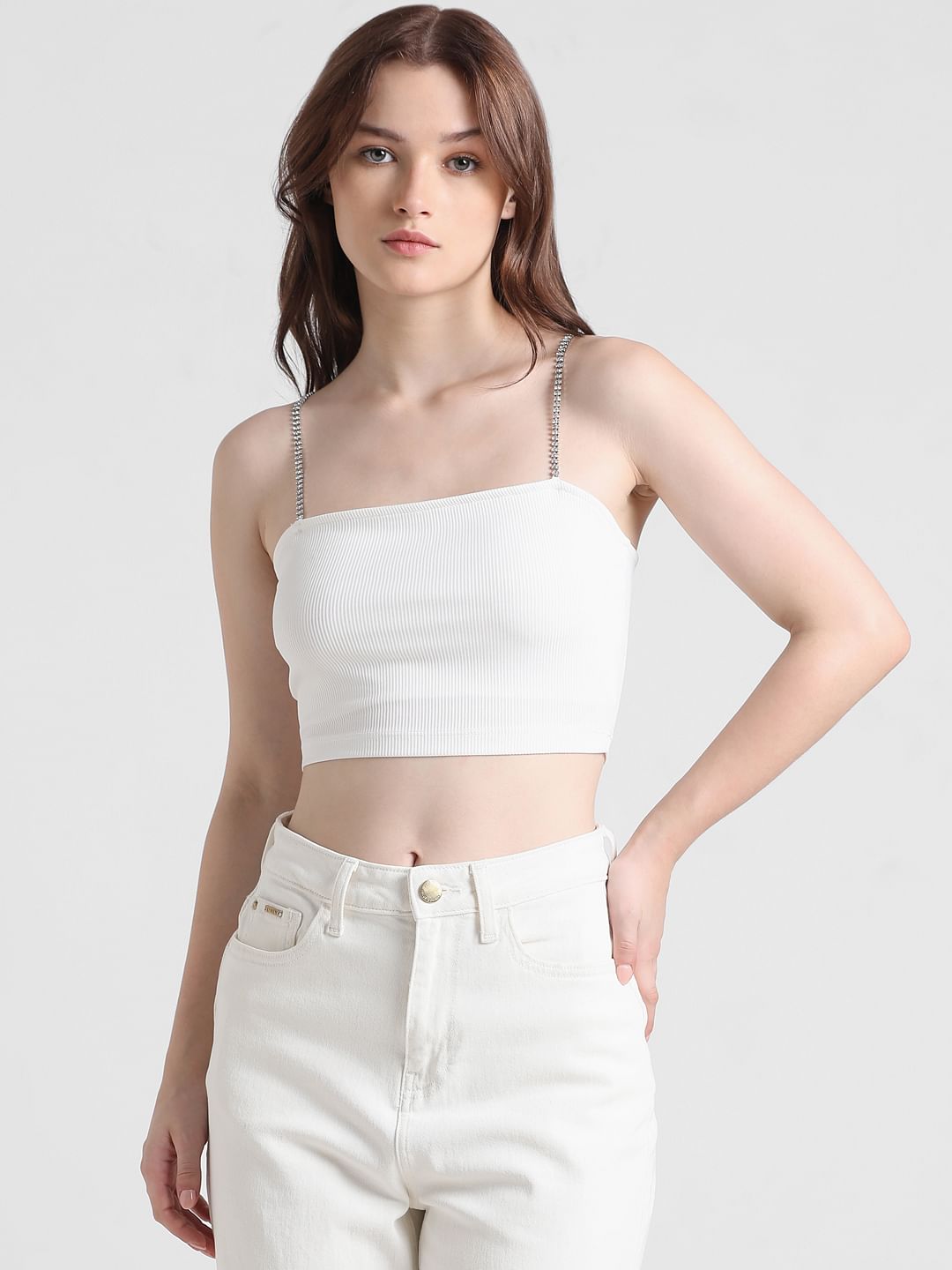 White Ribbed Bandeau Top