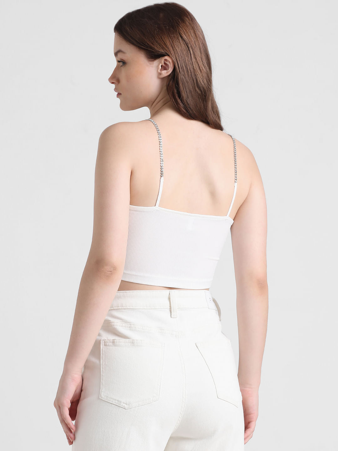 White Ribbed Bandeau Top