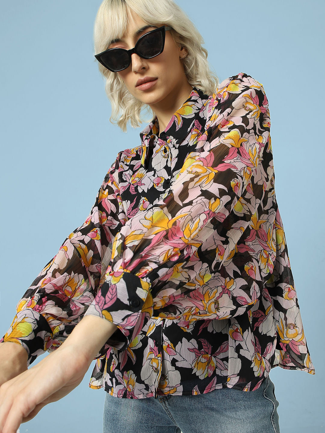 Black Floral Print Shirt