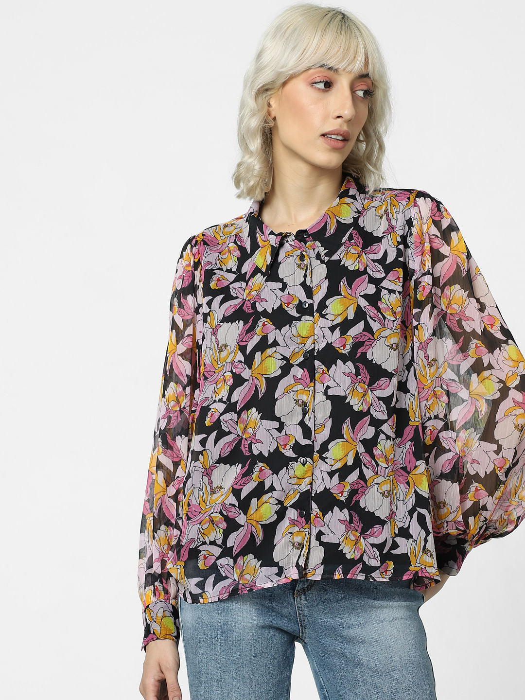 Black Floral Print Shirt