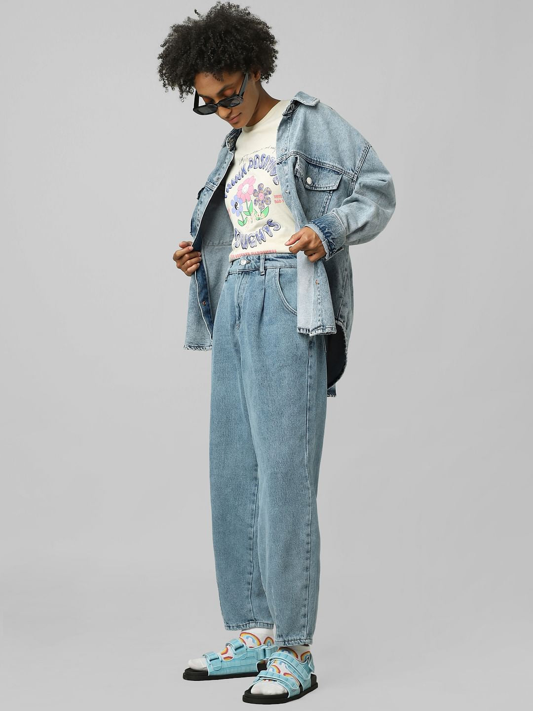 Blue High Rise Balloon Jeans