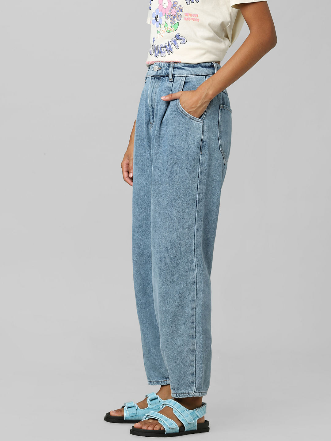 Blue High Rise Balloon Jeans