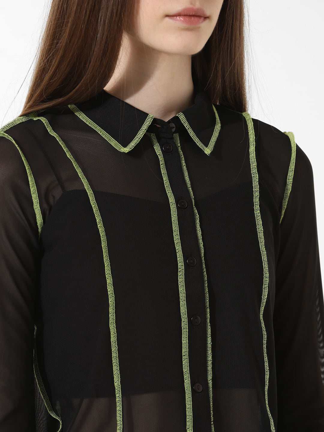 Black Contrast Tipping Mesh Shirt