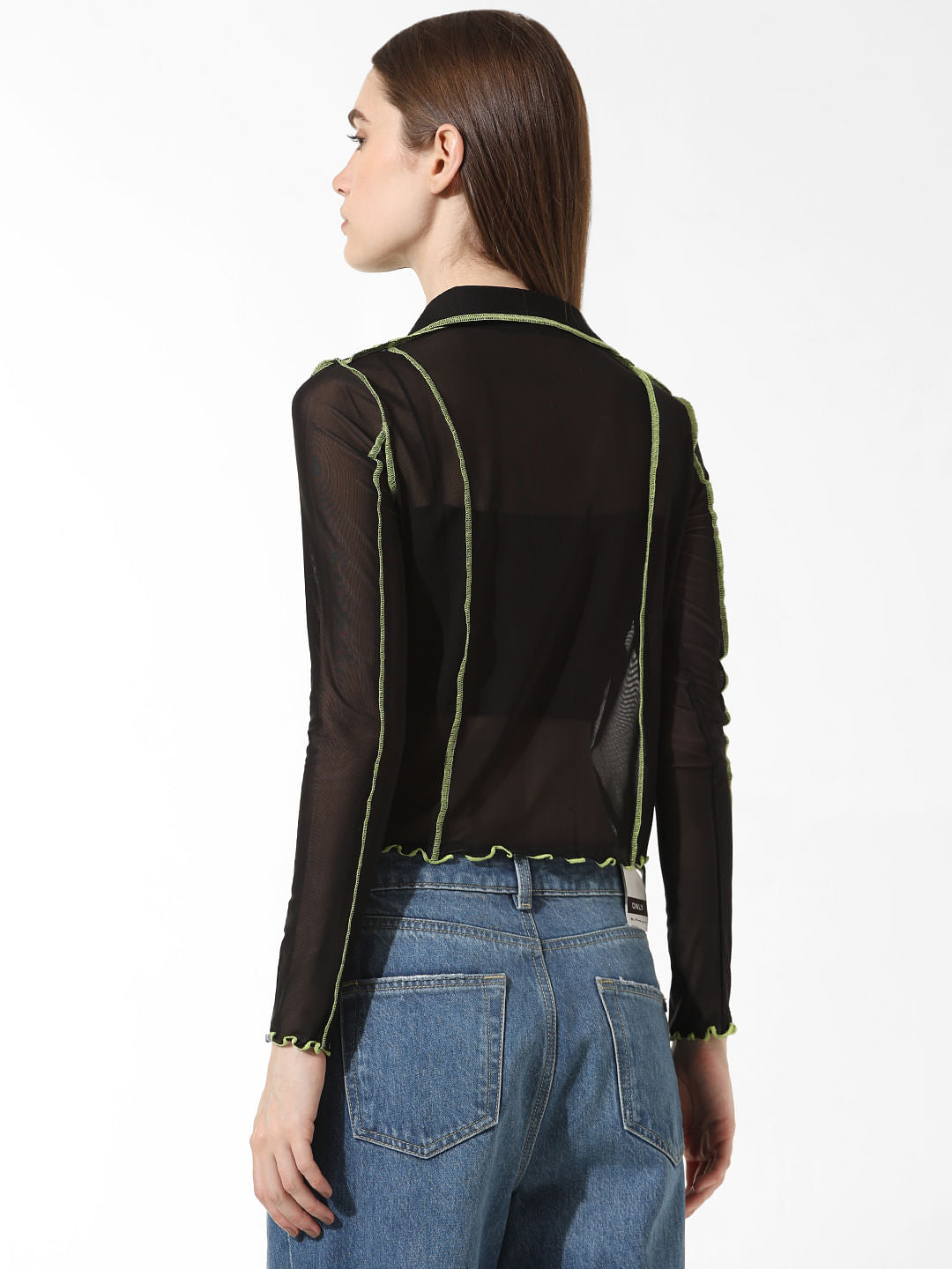 Black Contrast Tipping Mesh Shirt