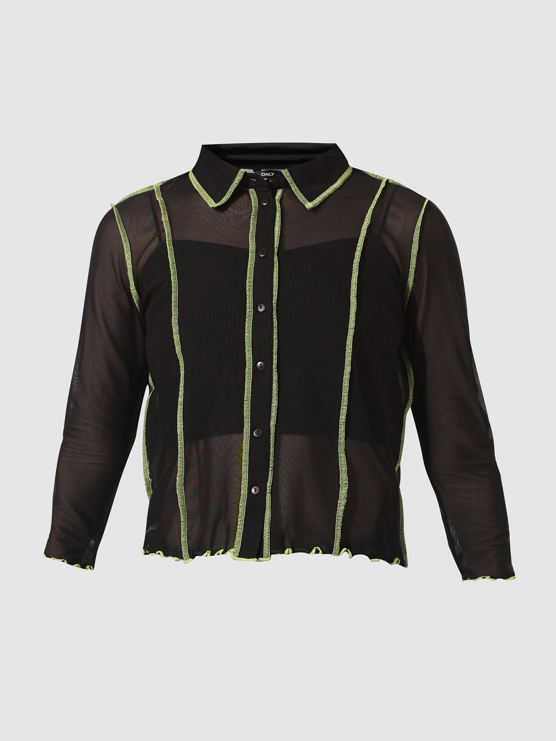 Black Contrast Tipping Mesh Shirt