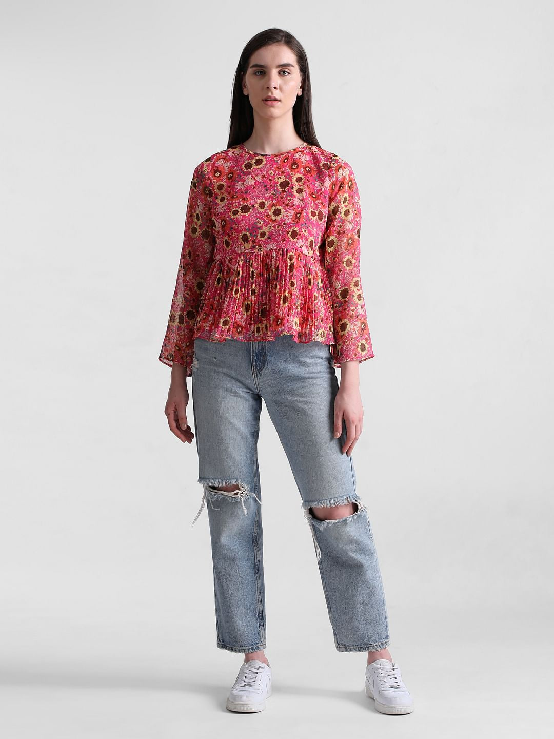 Red Floral Peplum Top