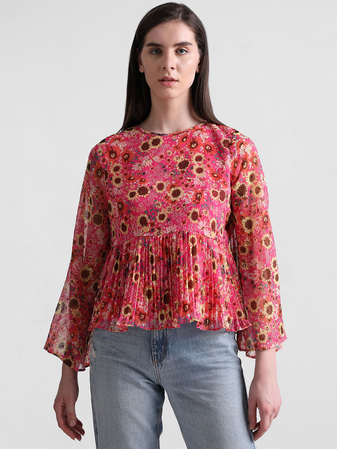 Red Floral Peplum Top