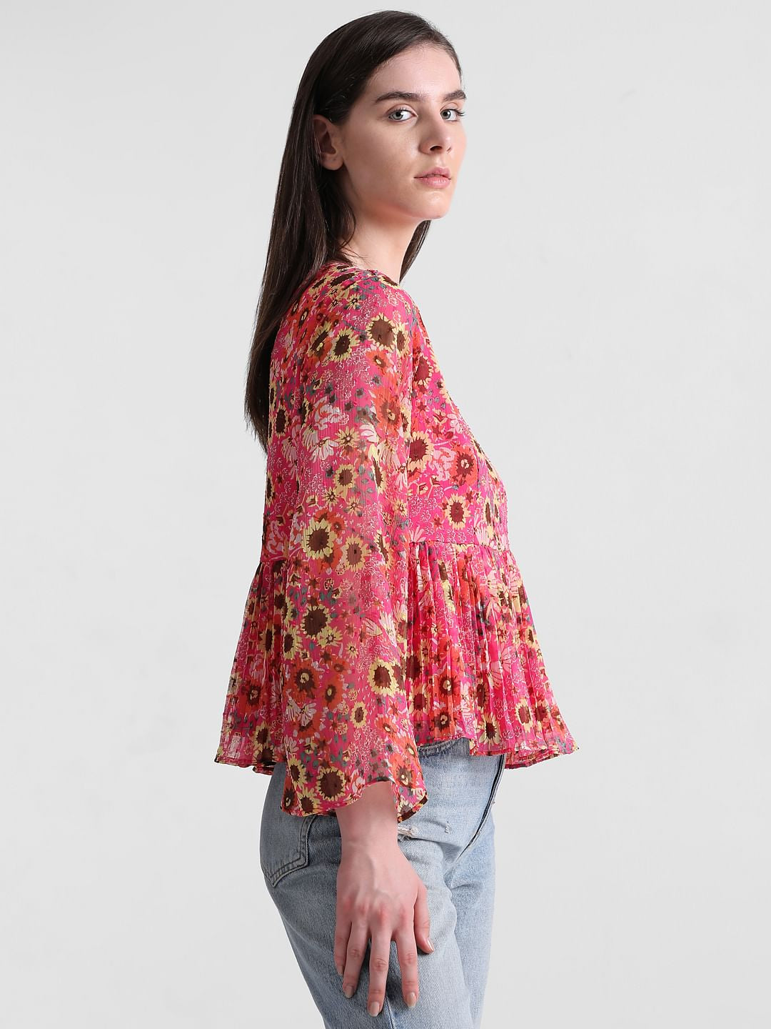 Red Floral Peplum Top