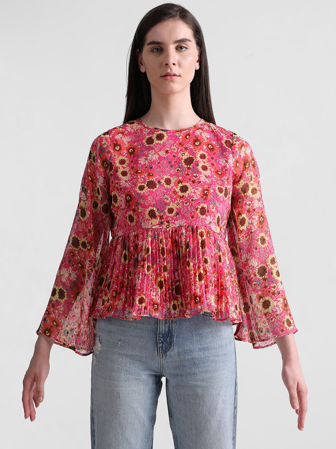 Red Floral Peplum Top