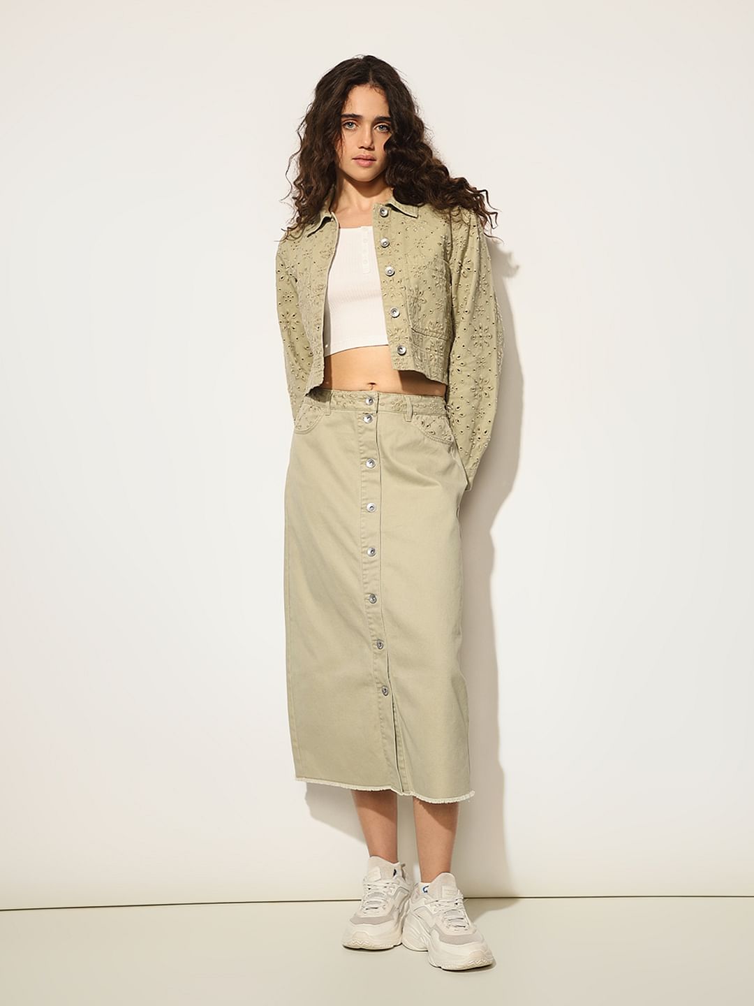 Beige Broderie Anglaise Cropped Jacket