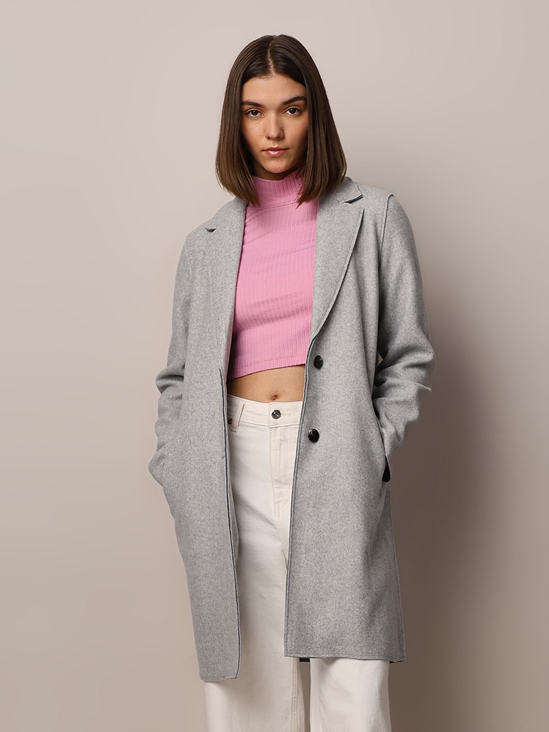 Light Grey Wool Long Coat