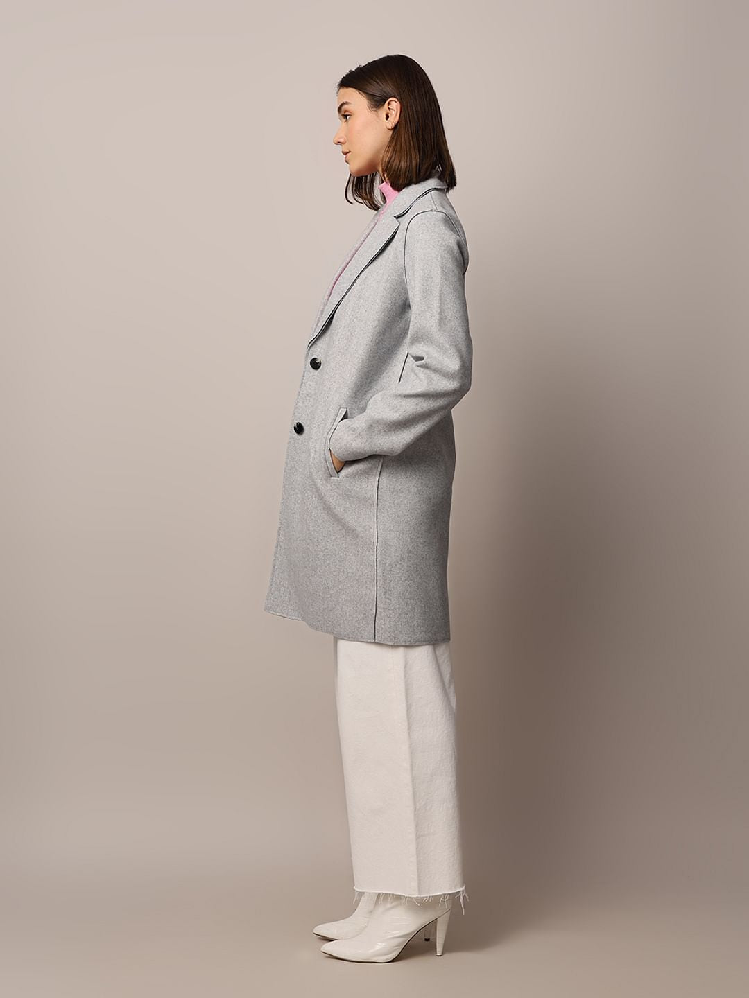 Light Grey Wool Long Coat