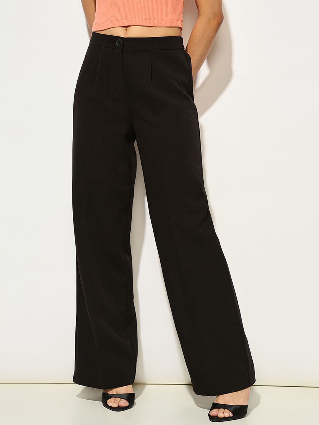 Black High Rise Wide Leg Pants